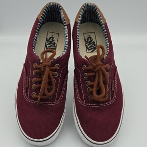 Vans Era 59 Maroon Burgundy Canvas Shoes with Leather Accent Size M 8.0 W 9.5